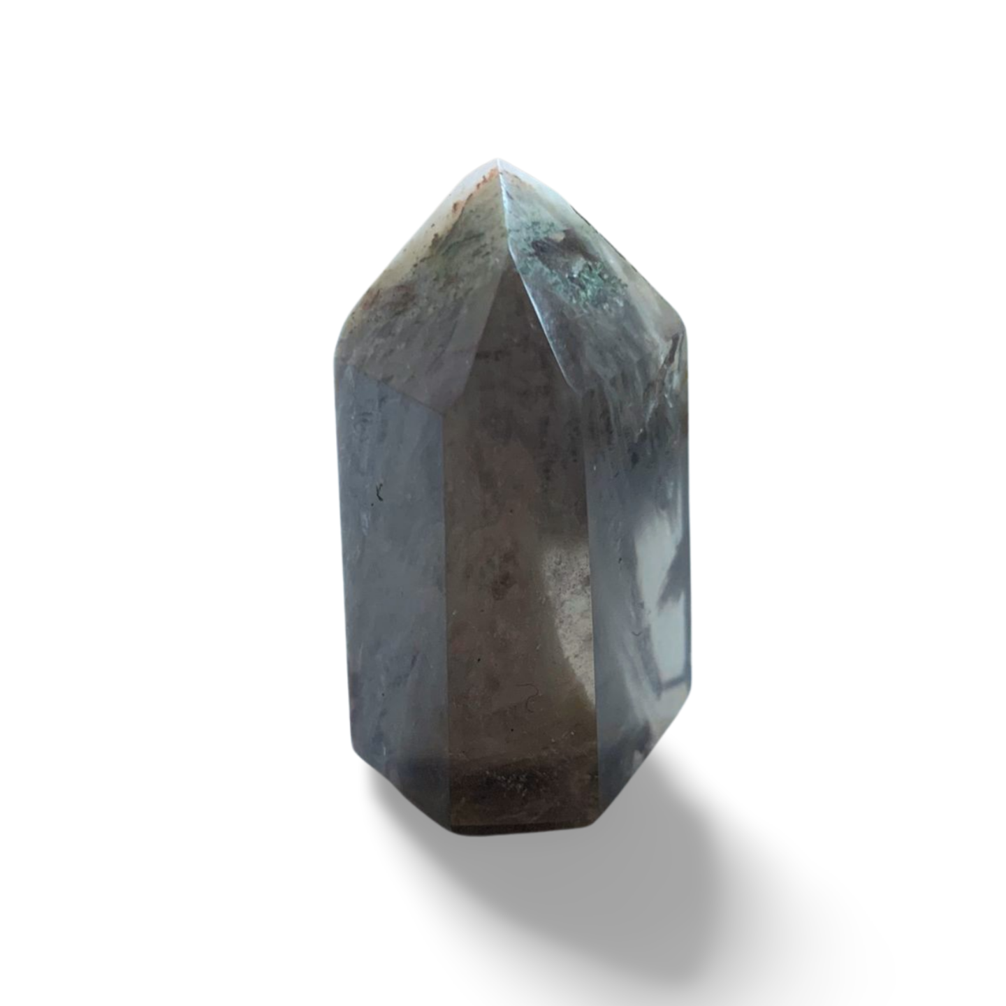 AMPHIBOLE WINDOW SMOKY QUARTZ SMALL TOWER