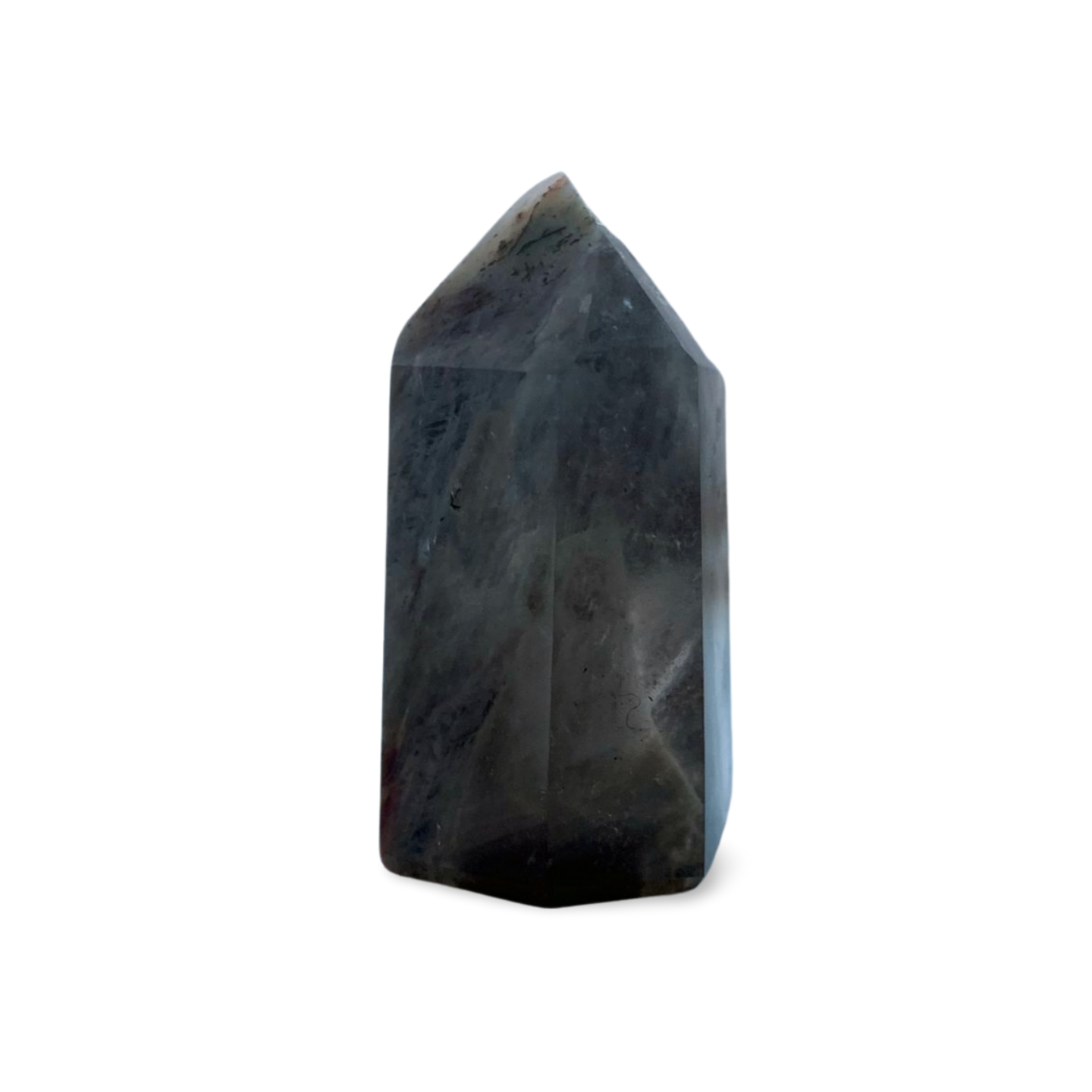 AMPHIBOLE WINDOW SMOKY QUARTZ SMALL TOWER