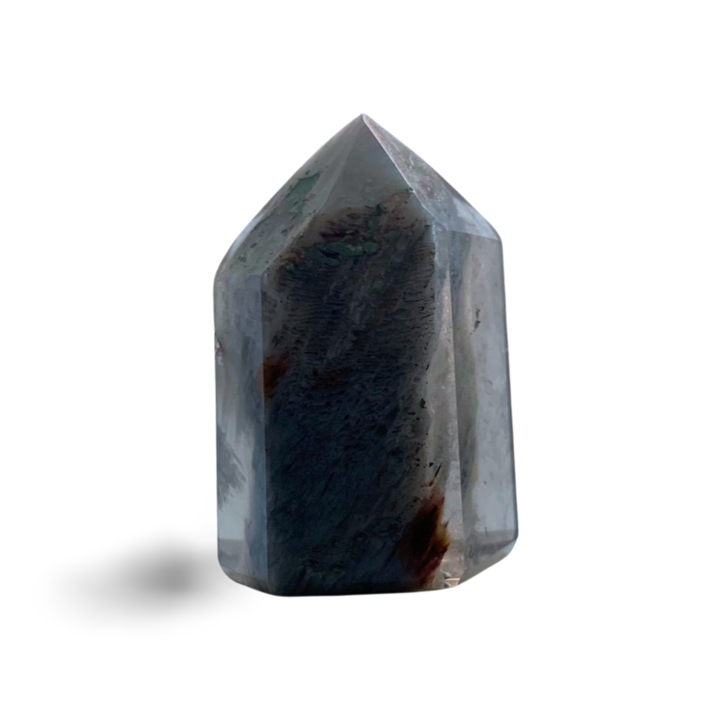AMPHIBOLE WINDOW SMOKY QUARTZ SMALL TOWER