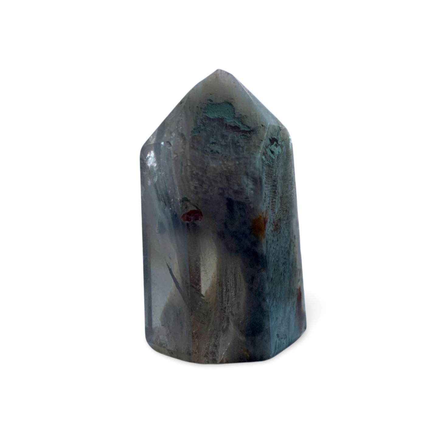 AMPHIBOLE WINDOW SMOKY QUARTZ SMALL TOWER